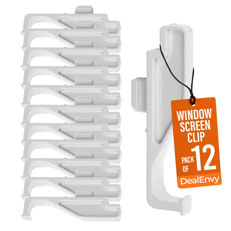 DealEnvy Full Screen Latch Compatible with Andersen 400 and 200 Series Double Hung and Gliding Windows from Year 2000 to Present - Replacement Clips for Windows and Door Screens (Pack of 12, White) - Image 1